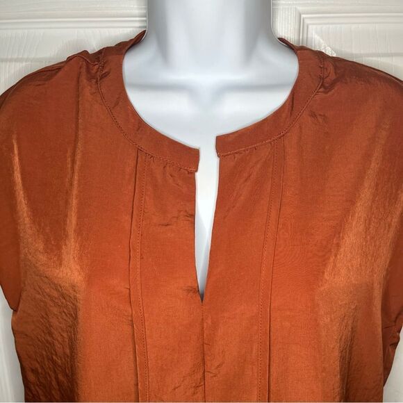 Harlowe & Graham Half Sleeve Pleat Blouse Pumpkins Orange S - Picture 4 of 9